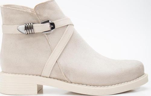 Kadın Ten Süet Termo Taban Çapraz Bantlı Tokalı Fermuarlı Kısa Topuklu Bot