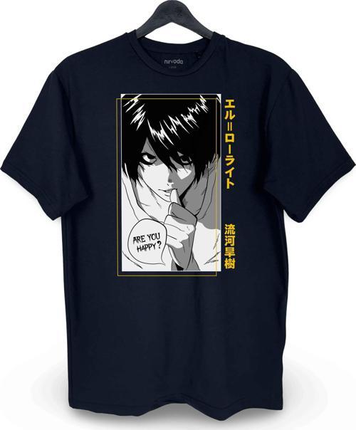 L Lawliet Death Note Baskılı Loose Fit Bisiklet Yaka Unisex Tişört