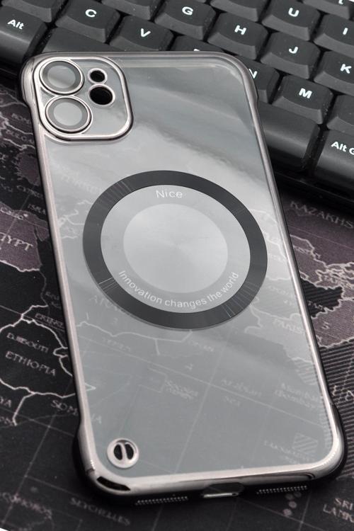 iPhone 11 Uyumlu Siyah Renkli İnce Kenarlı Şeffaf Sert Kapak Kılıf