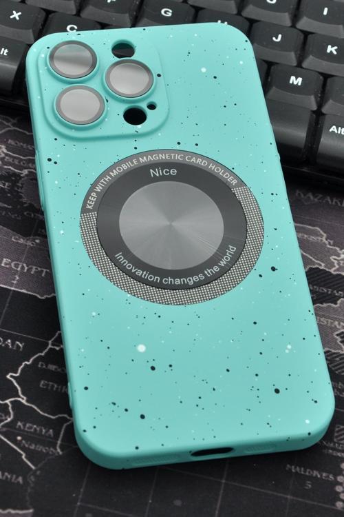 iPhone 13 Pro Uyumlu Mint Yeşil Benekli Desenli İnce Sert Kapak Kılıf Kamera Lens Korumalı