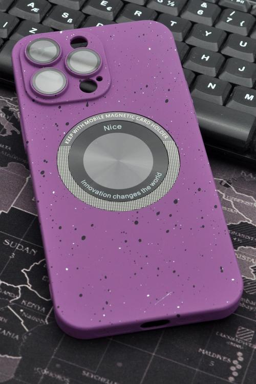 iPhone 13 Pro Uyumlu Mor Benekli Desenli İnce Sert Kapak Kılıf Kamera Lens Korumalı