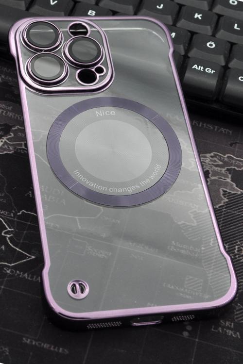 iPhone 13 Pro Uyumlu Mor Renkli İnce Kenarlı Şeffaf Sert Kapak Kılıf