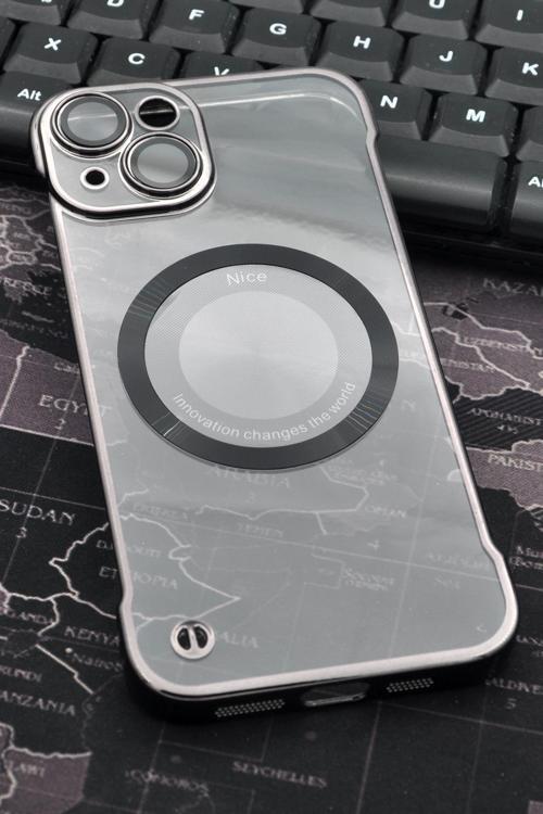 iPhone 13 Uyumlu Siyah Renkli İnce Kenarlı Şeffaf Sert Kapak Kılıf