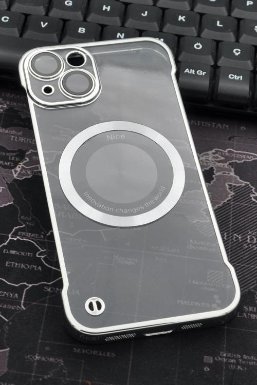 iPhone 14 Uyumlu Gümüş Gri Silver Renkli İnce Kenarlı Şeffaf Sert Kapak Kılıf