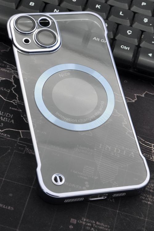 iPhone 14 Uyumlu Mavi Renkli İnce Kenarlı Şeffaf Sert Kapak Kılıf