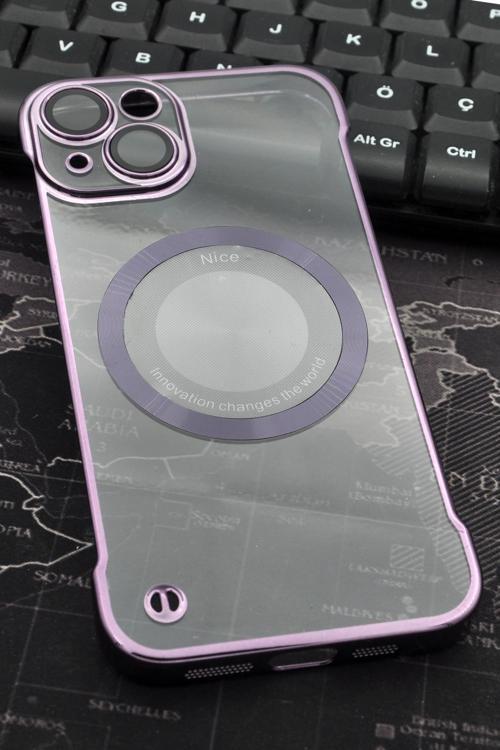iPhone 14 Uyumlu Mor Renkli İnce Kenarlı Şeffaf Sert Kapak Kılıf