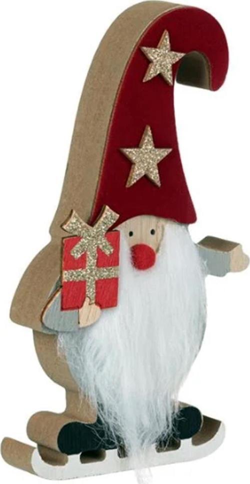 Yılbaşı Süsü Dekoratif Ahşap Kürklü Gnome Noel Baba Biblo Figür - 14 cm