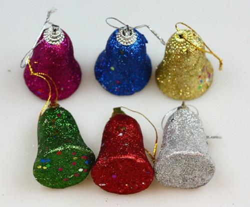 Yıllbaşı Çam Ağacı Süsü Simli Çan Noel Ağacı Süsü 6 Lı 5 cm