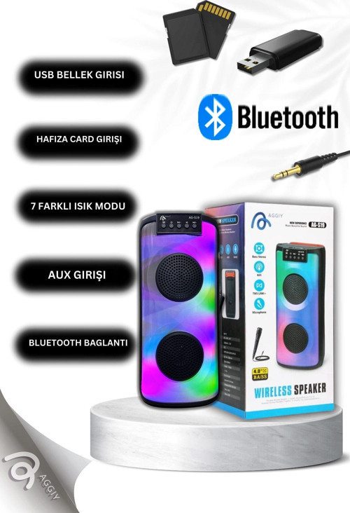 Aggıy Party Box Rgb Karaoke Setli Bluetooth Hoparlör