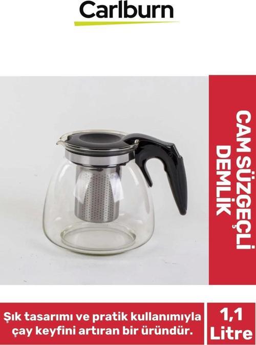 Özel Üretim Şeffaf Şık Tasarım Demleme Süresi Hızlandıran Cam Süzgeçli Demlik 1.1 Litre