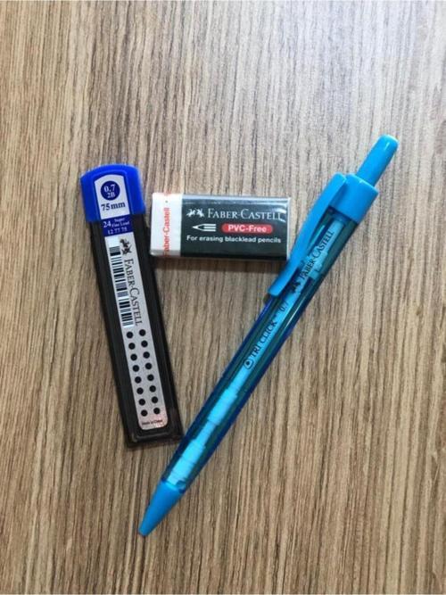 Faber-Castell Tri Click 0.7Mm Uçlu Kalem-Silgi-Uç Seti Mavi