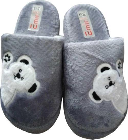 Peluş Panda Desenli Ev Terliği Gri