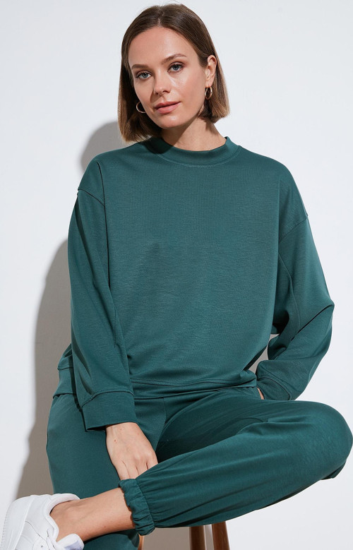 Streç Bisiklet Yaka Oversize Fit Scuba Bayan Sweat 5865879 NEFTİ