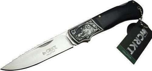 CR-0017 Gravürlü Siyah Ahşap Kabzalı Lock Back Avcı Çakısı- Kılıflı