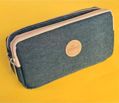 Rlx-147 Keten İki gözlü kalemlik okul üniversite Çocuk Kalem Kutusu Kalemlik Koyu Yeşil