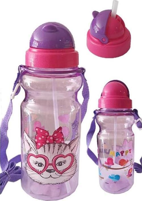 Kız Çocuk Matara 500ML Mor 1 Adet Little Happy Mor Suluk Plastik Su Matarası