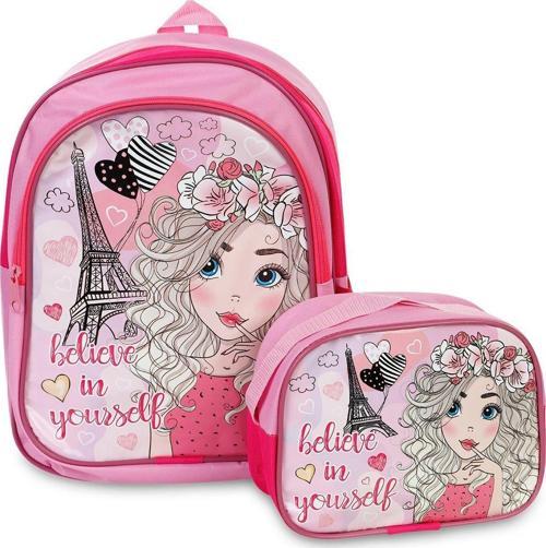 Mikro Muggle Paris Girl İlk okul Çantası ve Beslenme Çantası 2li Set Pembe