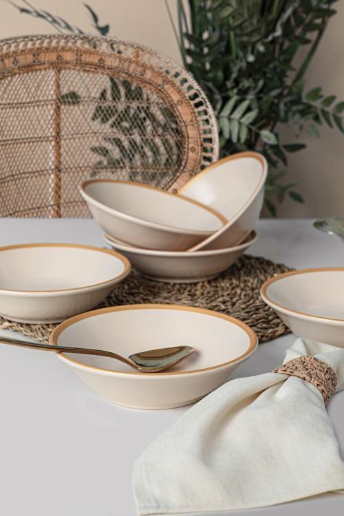 Mat Krem Gold File Hitit Yemek Tabağı 18 Cm 6 Adet - 950