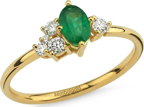 0.59 Karat Pırlanta Emerald Yüzük G - SI Sarı Altın