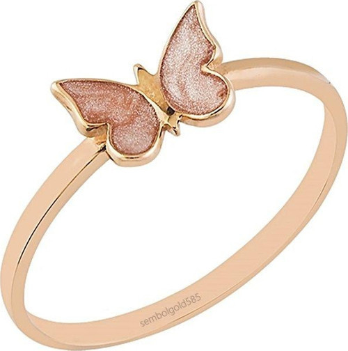 Rose Altın Kelebek Yüzük Sedefli 14K