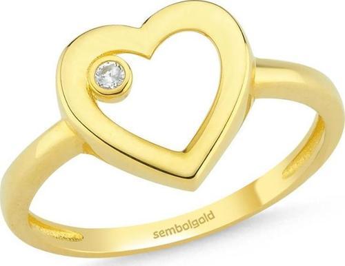 Kalp'li Altın Yüzük Tektaş ile 14K Gold