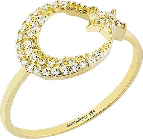 Ayyıldız Altın Yüzük 14K Gold Taşlı