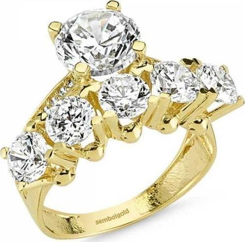 Altın 5 Taş Tektaş Yüzük SWAROVSKİ Taşlı
