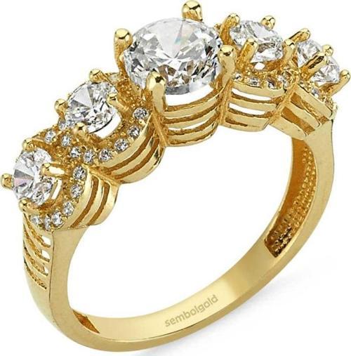 Altın 5 Taş Yüzük Swarovski Taşlı