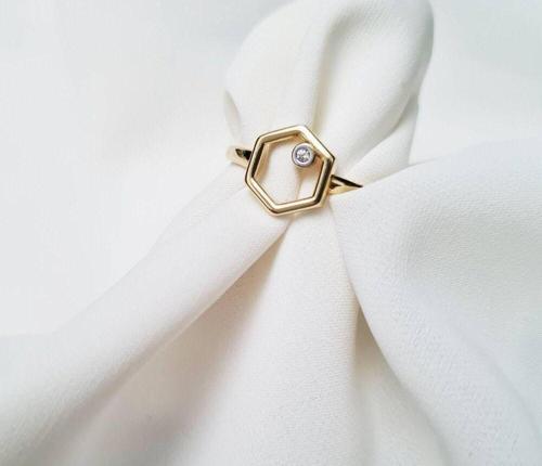 Hexagon Altın Yüzük 14K Modern