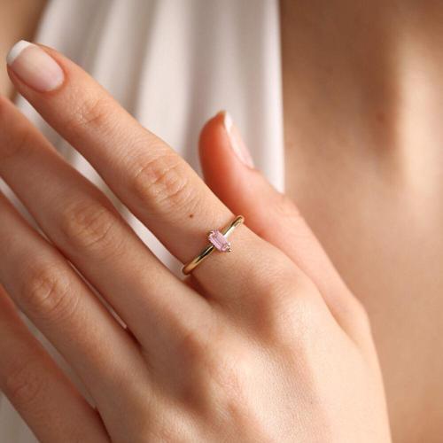 14 Ayar Altın Doğum Taşı Yüzük Burç Yüzükler Pink