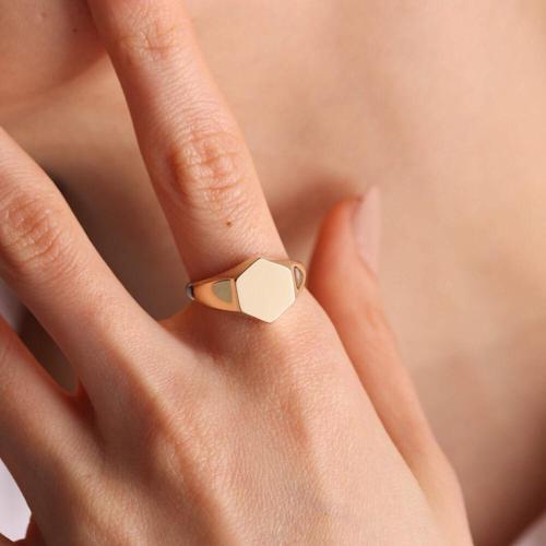 14K Altın Şövalye Yüzük (Kişiselleştir) Altıgen 1,0 cm