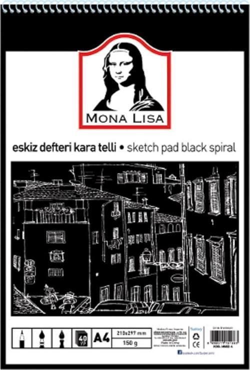 Yayınları Monalisa Eskiz Defteri Kara Telli (A4 ) 150 Gram 40 Yaprak