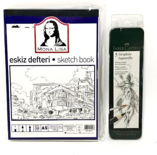 -Faber-Castell Set - Eskiz Defteri A5 120 Gr 50Yp - Graphite Aquarelle Kurşun Kalem Metal Kutu