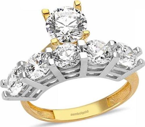 Altın 5 Taş ve Tektaşlı Yüzük Swarovski Patentli