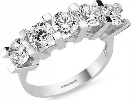 Altın 5 Taş Yüzük SWAROVSKİ Taşlı