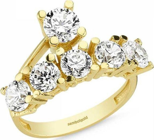 Altın Tektaş & 5 Taş Yüzük SWAROVSKİ Taşlı