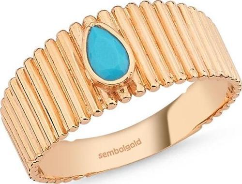 Altın Yüzük 14K Rose ZigZag Firuze Taşlı