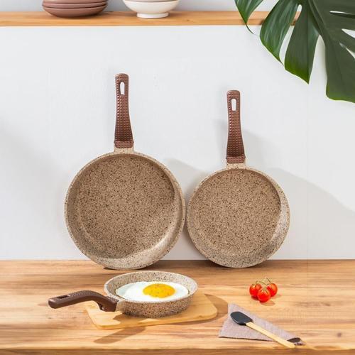 3737 Fry Pan Döküm Granit 3 Parça Tava Seti Kumbeji (20-24-28 cm)