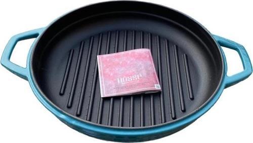 28 cm Yuvarlak Demir Döküm Grill Tava Çift Kulplu Mavi