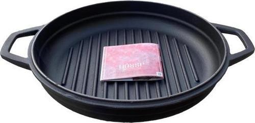 28 cm Yuvarlak Demir Döküm Grill Tava Çift Kulplu Siyah