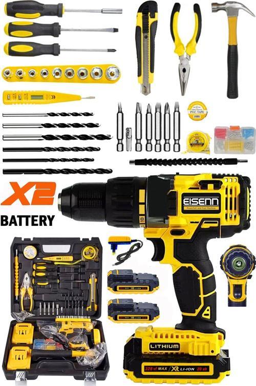Alman Sukop 328 Vf 25 Amp Darbeli Samsung Çift Akülü Vidalama Matkap 100 Pcs Combo Set