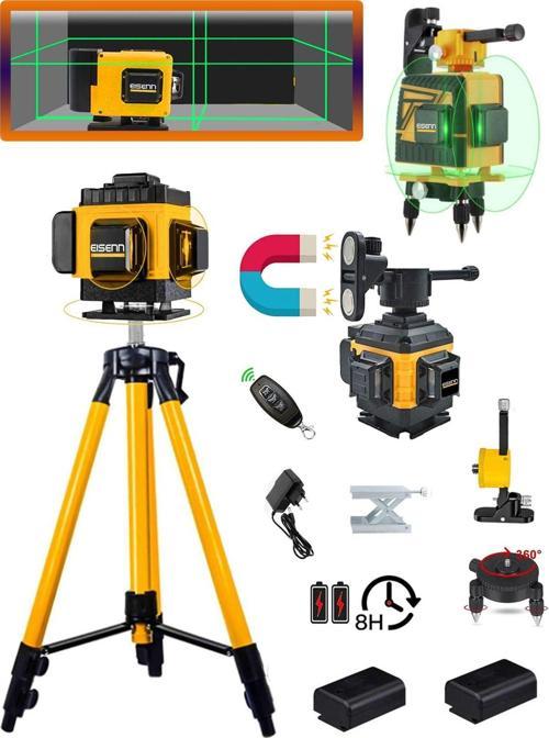 Alman 1.5 Mt Tri̇pod  + 16 Köşe 45 Mt Menzil 360 Derece  Artı Lazer Terazi Kumandalı Yeşil Çizgi