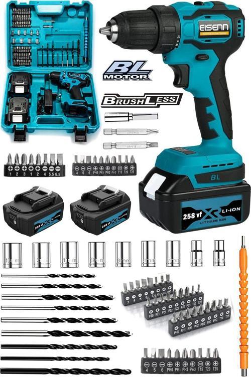 Germany Spider 027 Blue Eco 258 Vf Kömürsüz Motor Samsung 2 Akülü Vidalama Matkap 86 Parça
