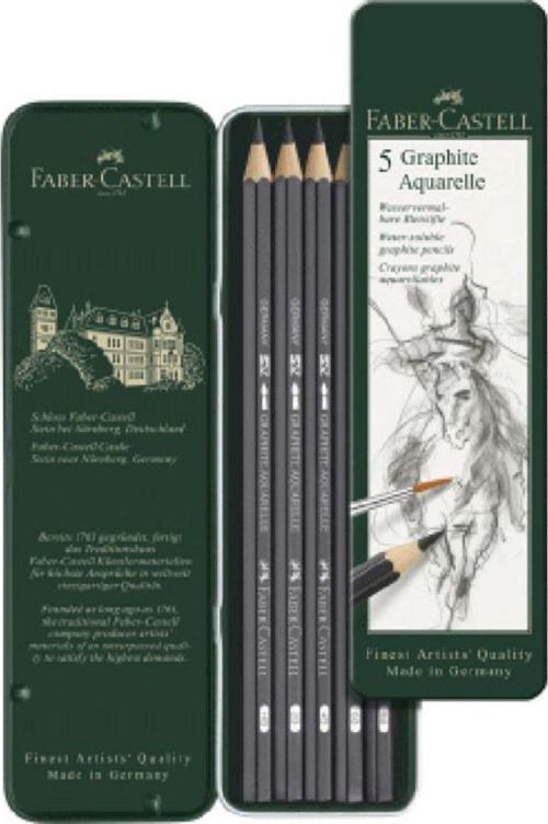 Faber-Castell Graphite Aquarelle Suda Çözünür Çizim Kalemi 5`Li Metal Kutu