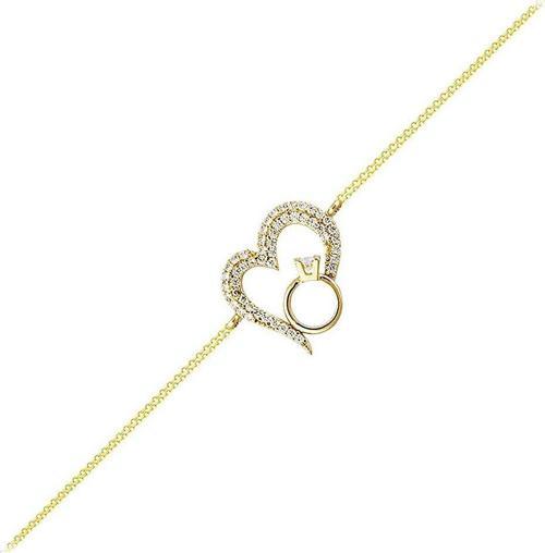 Kalp'li Tektaş Altın Zincir Bileklik 14K Gold
