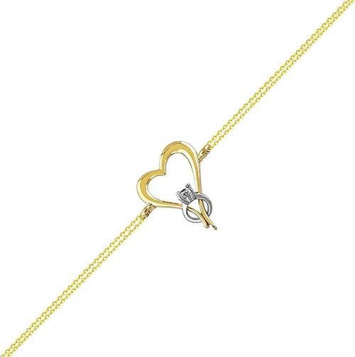 Altın Zincir Bileklik Kalp Tektaş 14K Gold