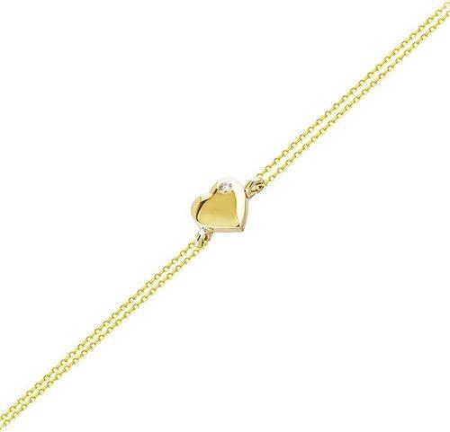 Altın Zincir Kalp Bileklik 14K Gold Taşlı