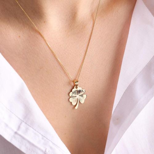 14 Ayar Altın Yonca Kolye 1.8 cm