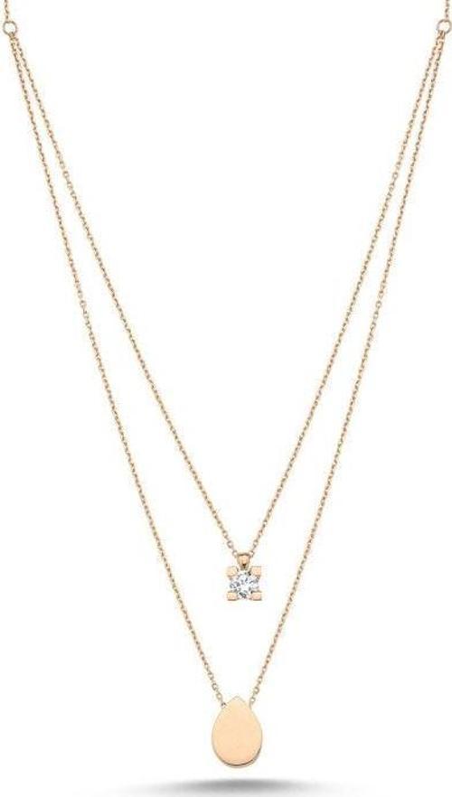 Altın Tektaş & Damla Kolye Swarovski
