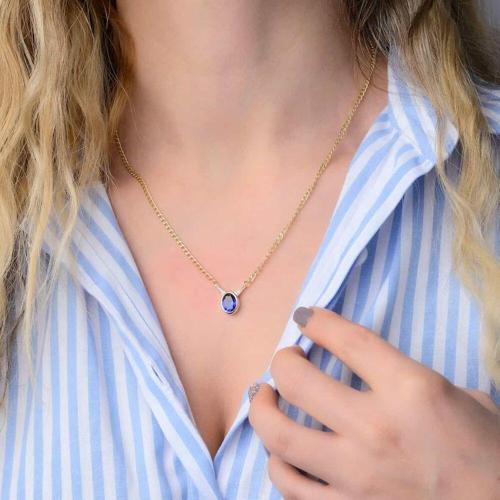 Granada Altın Kolye 14 Ayar Aquablue Taşlı Gurmet Zincir 50 Cm
